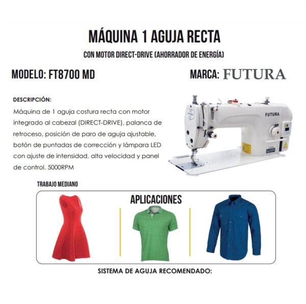 Máquina De Coser Recta Mecánica Industrial Futura FT8700 - Imagen 2